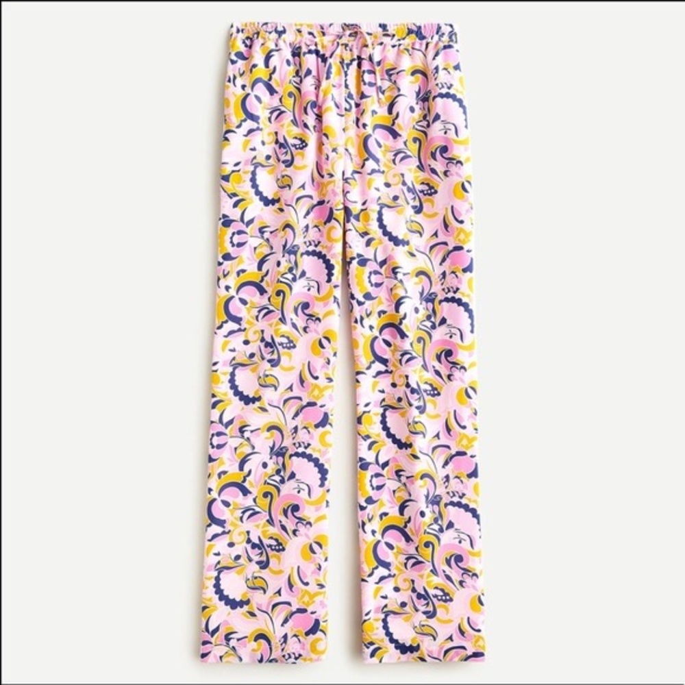 J Crew Reimagined Pink Purple Orange Paisley Silk Drawstring Pants